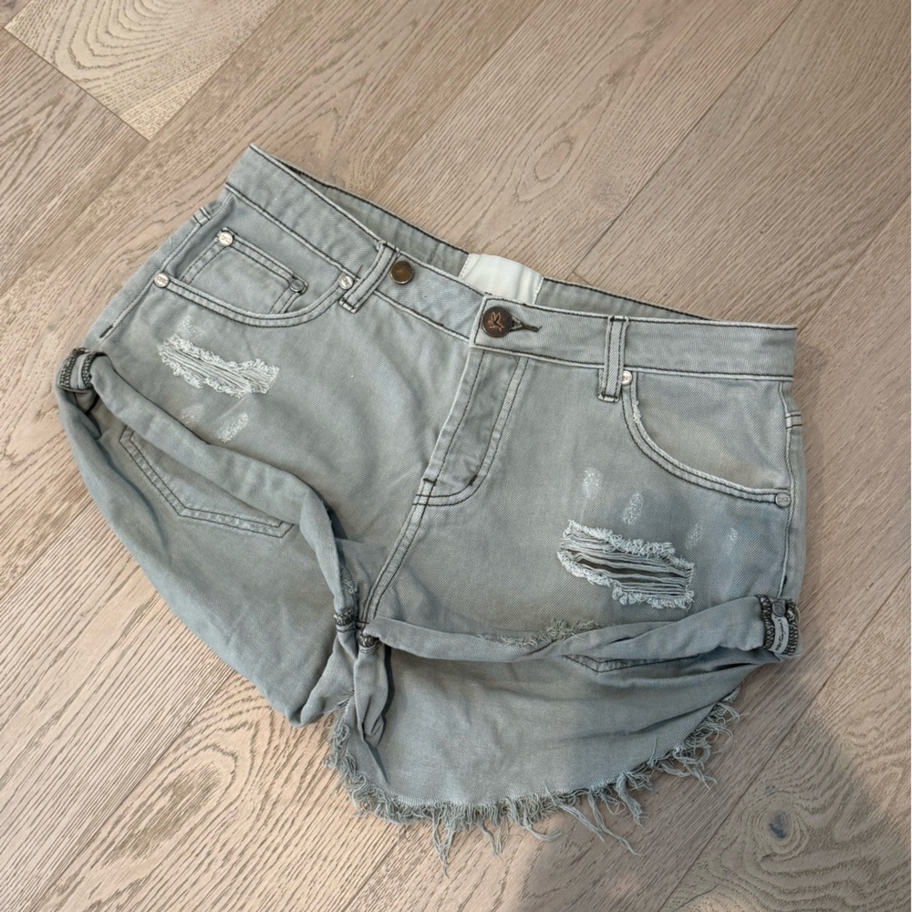 One Teaspoon Gray Distressed Jean Shorts